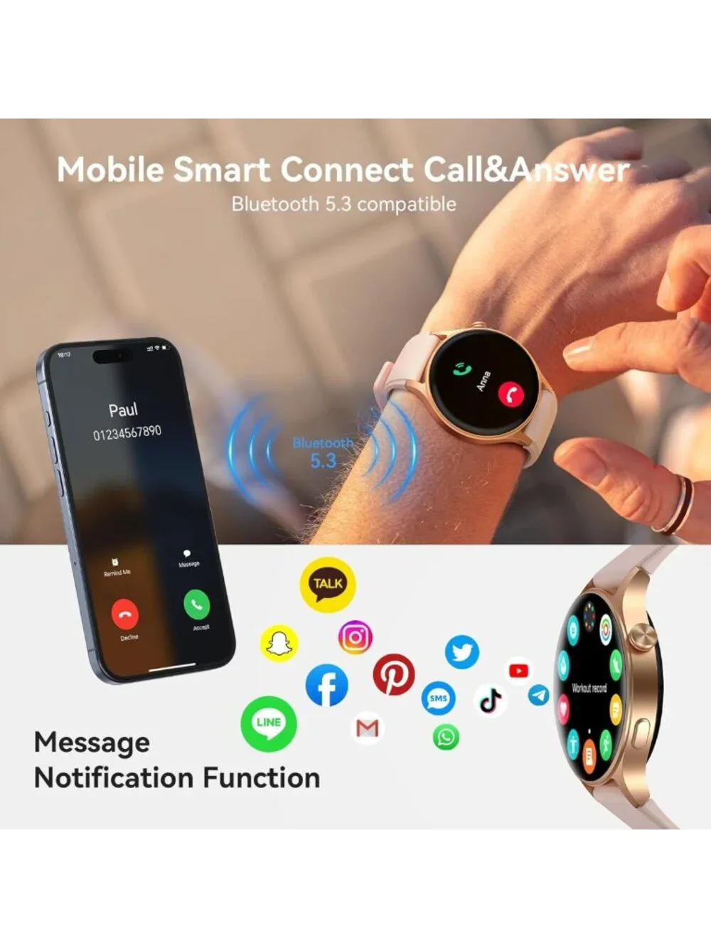 Stylish Smart Watch for Women, Call Function, 1.32'' AMOLED Touchscreen Display